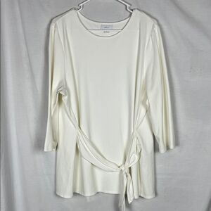 J. Jill Ponte 3/4 Sleeve Ivory Cream Blouse Tunic with Tie Front